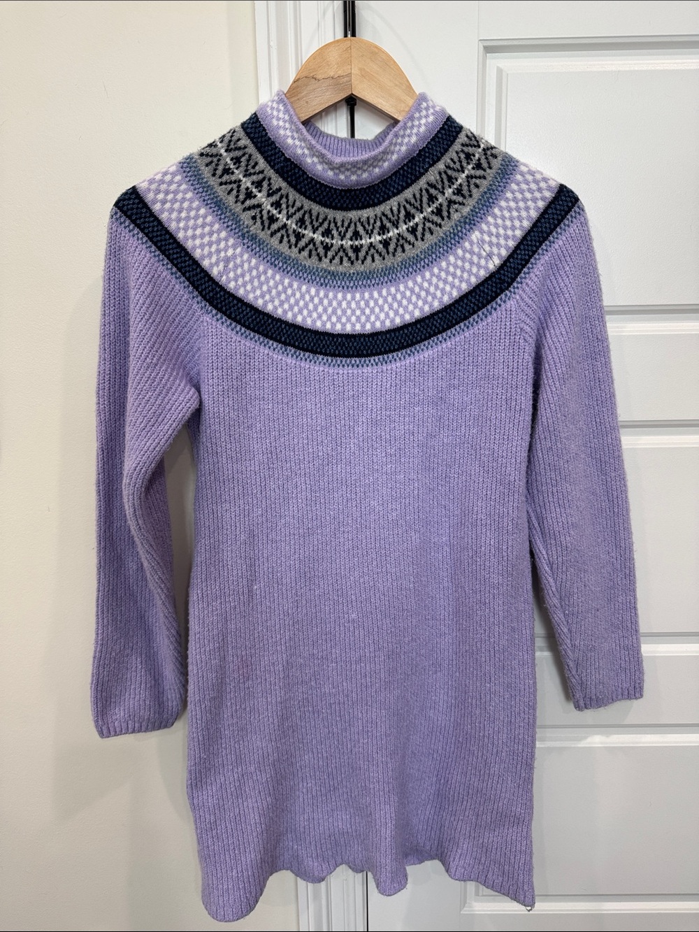 Free Assembly Girls Purple Sweater Dress Fair Isle Mock Neck, size Large 10/12